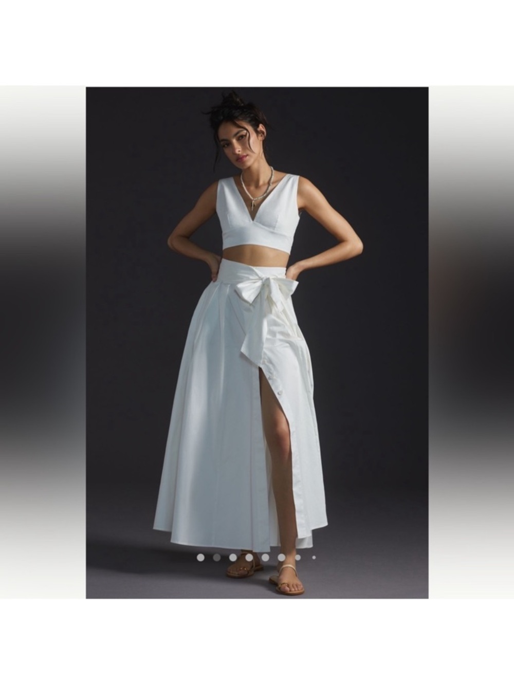Anthropologie Mare Mare White Wrap Maxi Skirt with tie back top two piece set